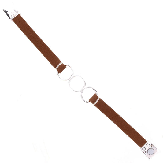 Tan Leather Bracelet with 3 Silver Rings