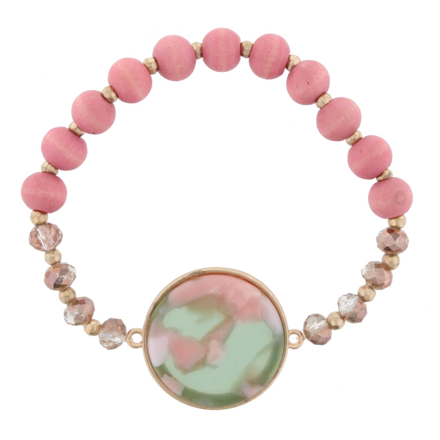 Pink Beaded Stretch Bracelet with Watermelon Circle Resin