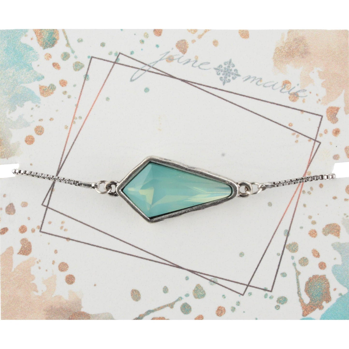 Silver Adjustable Chain Bracelet with Light Aqua Pointed Teardrop Rhinestone