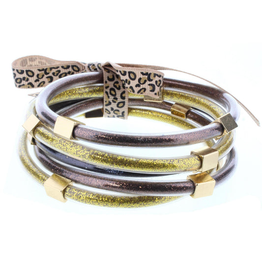 Bronze and Black Glitter with Gold Station Filled Bangles Bracelet Set
