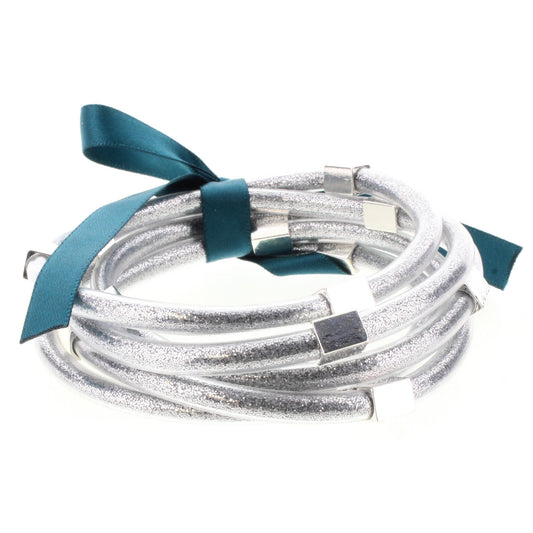 Silver Glitter Filled Bangles Bracelet Set