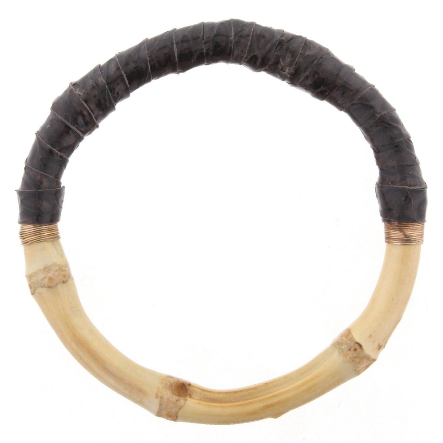Bamboo Bangle Bracelet with Dark Brown Snakeskin Leather Wrap
