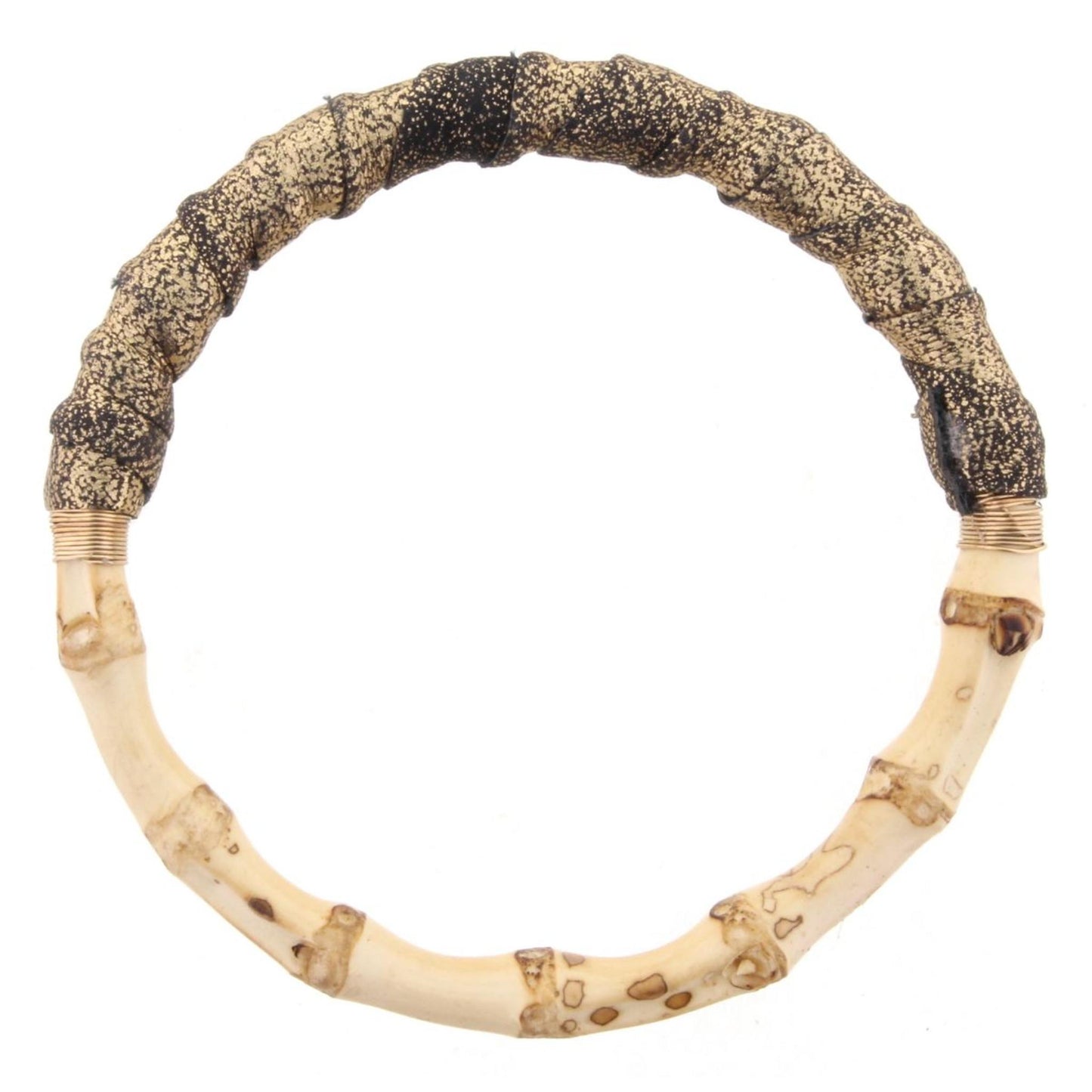 Bamboo Bangle Bracelet with Gold & Black Metallic Leather Wrap