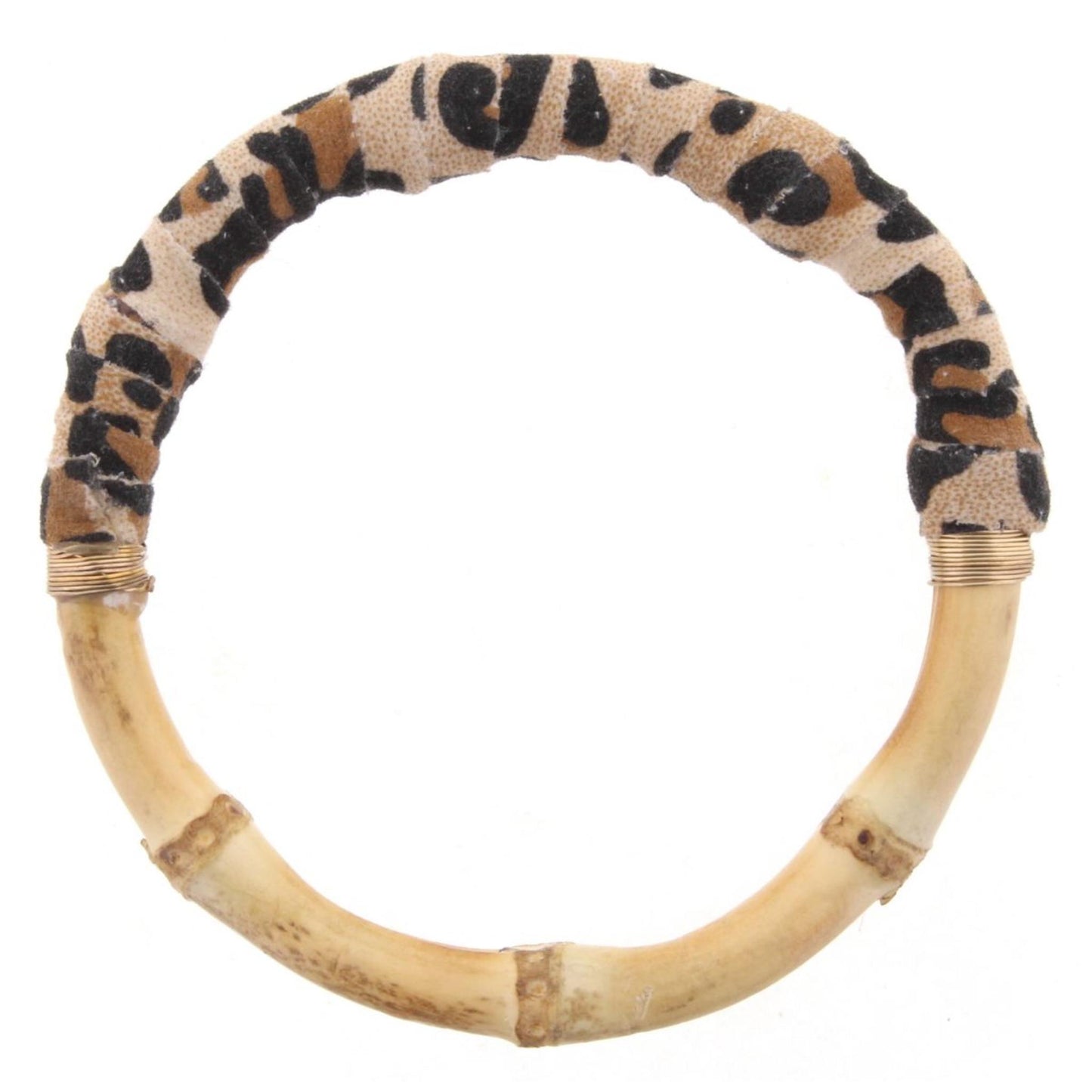 Bamboo Bangle Bracelet with Leopard Print Leather Wrap