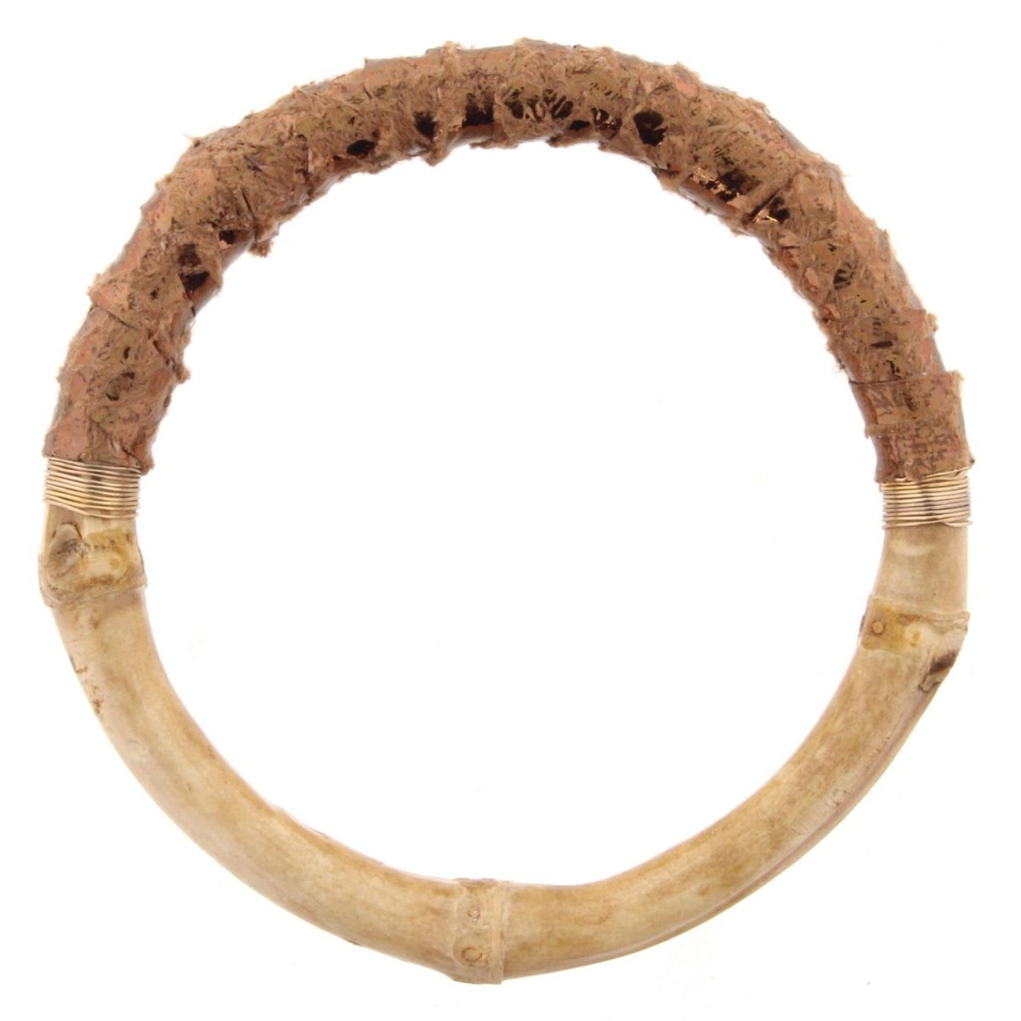 Bamboo Bangle Bracelet with Multi Metallic Brown Leather Wrap