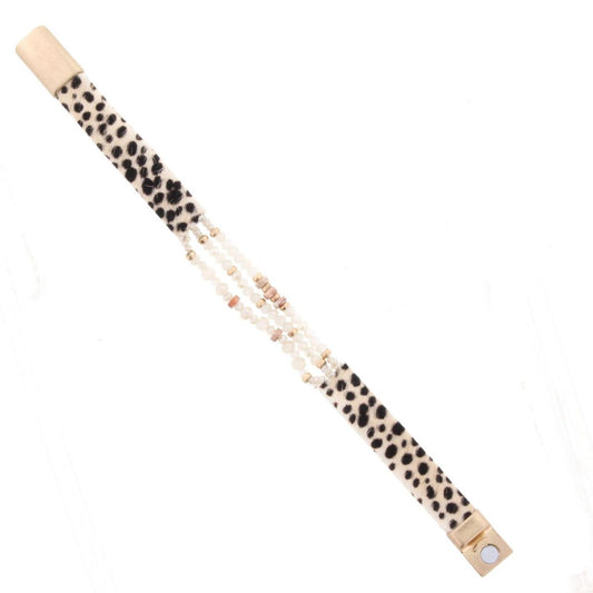 Cream Cheetah Multi Strand Nude Magnetic Bracelet