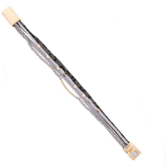 Multi Strand Grey Leopard Magnetic Bracelet