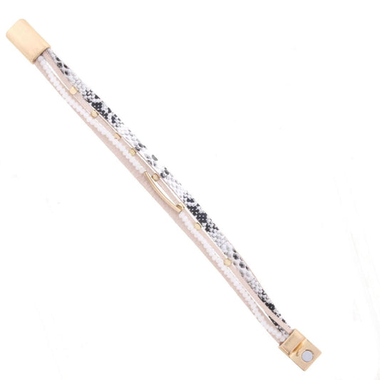 Multi Strand Grey/White Snakeskin Magnetic Bracelet