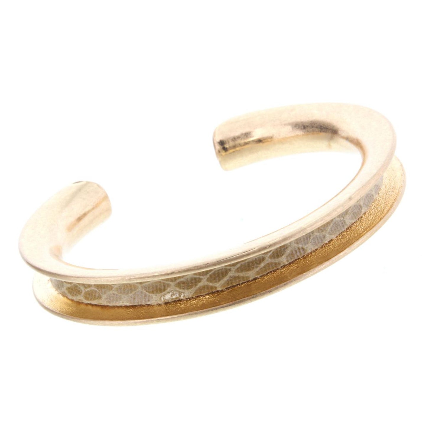 Gold Cuff Bracelet with Cream Snake Skin Inlay