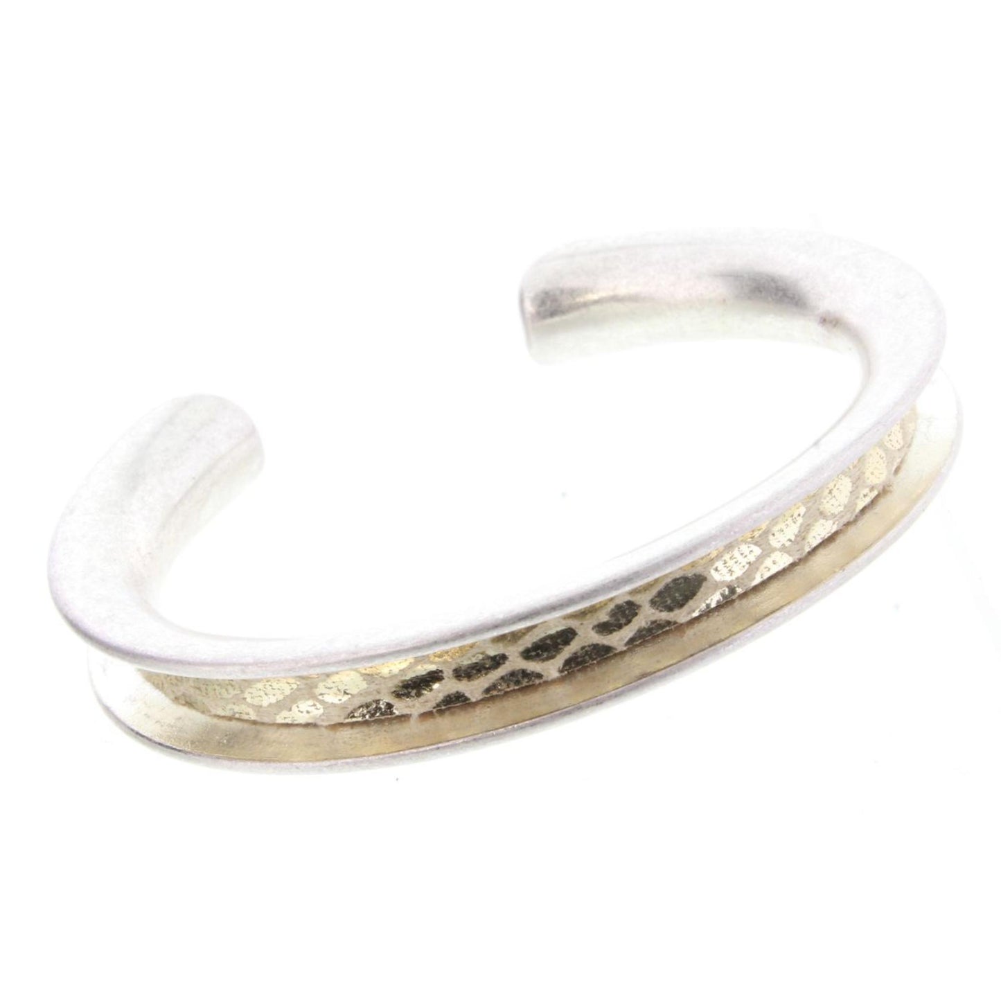 Silver Cuff Bracelet with Gold Snake Skin Inlay