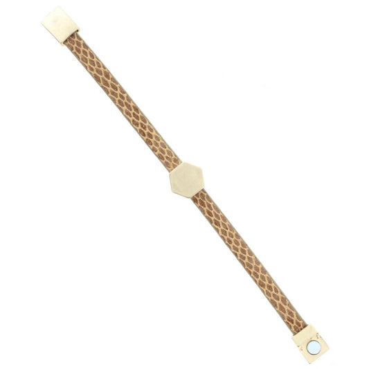 Tan Leather Snake Bracelet with Gold Hexagon