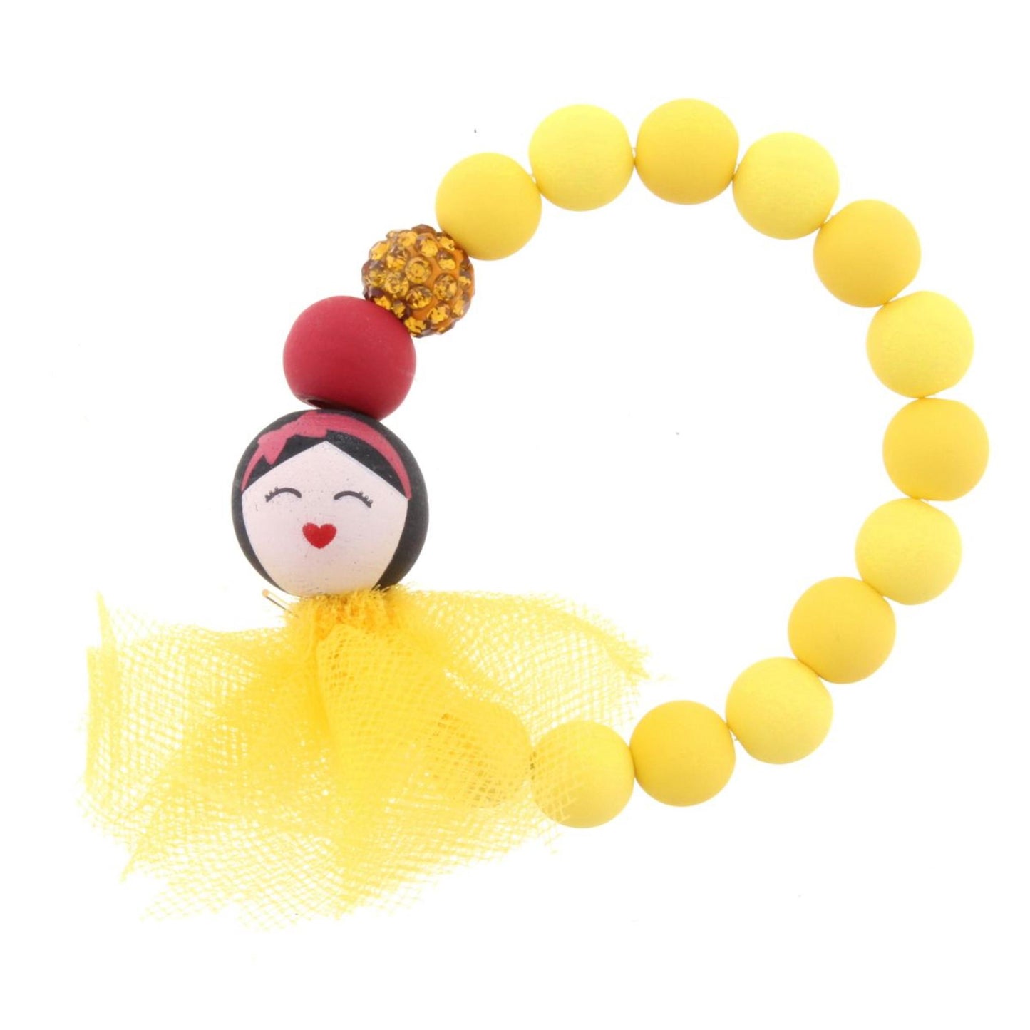 Kids Yellow & Red Beaded Stretch Bracelet with Princess