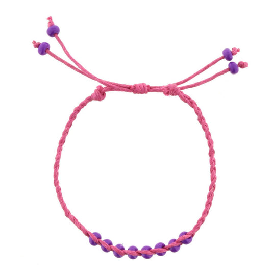 Kids Hot Pink Braided Bracelet with Purple Beads Adj. Bracelet