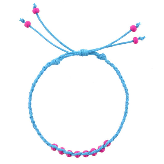 Kids Turquoise Braided Bracelet with Pink Beads Adj. Bracelet