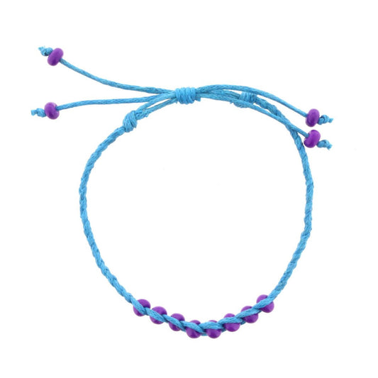 Kids Turquoise Braided Bracelet with Purple Beads Adj. Bracelet