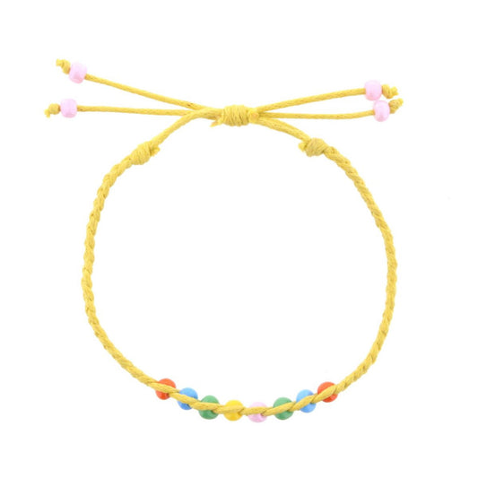 Kids Yellow Braided Bracelet with Multi Beads Adj. Bracelet