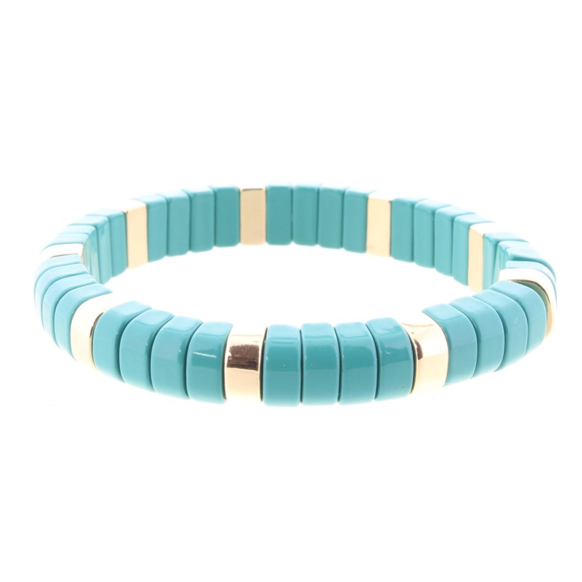 Teal Rectangular Metal Shape Stretch Bracelet