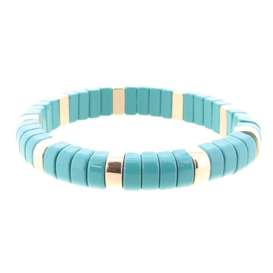 Teal Rectangular Metal Shape Stretch Bracelet