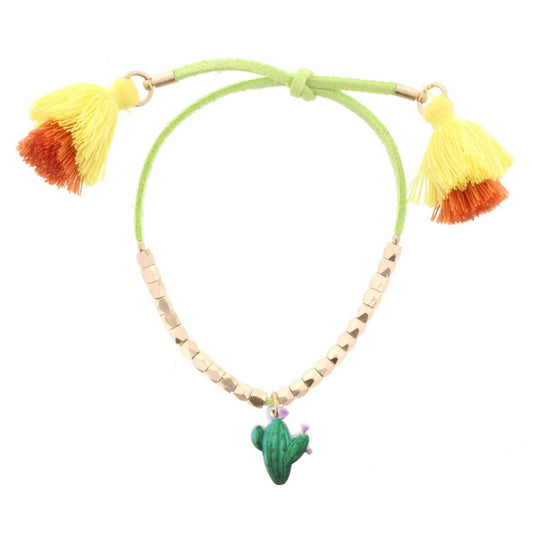 Adj. Lime Suede with Tassels & Cactus Bracelet