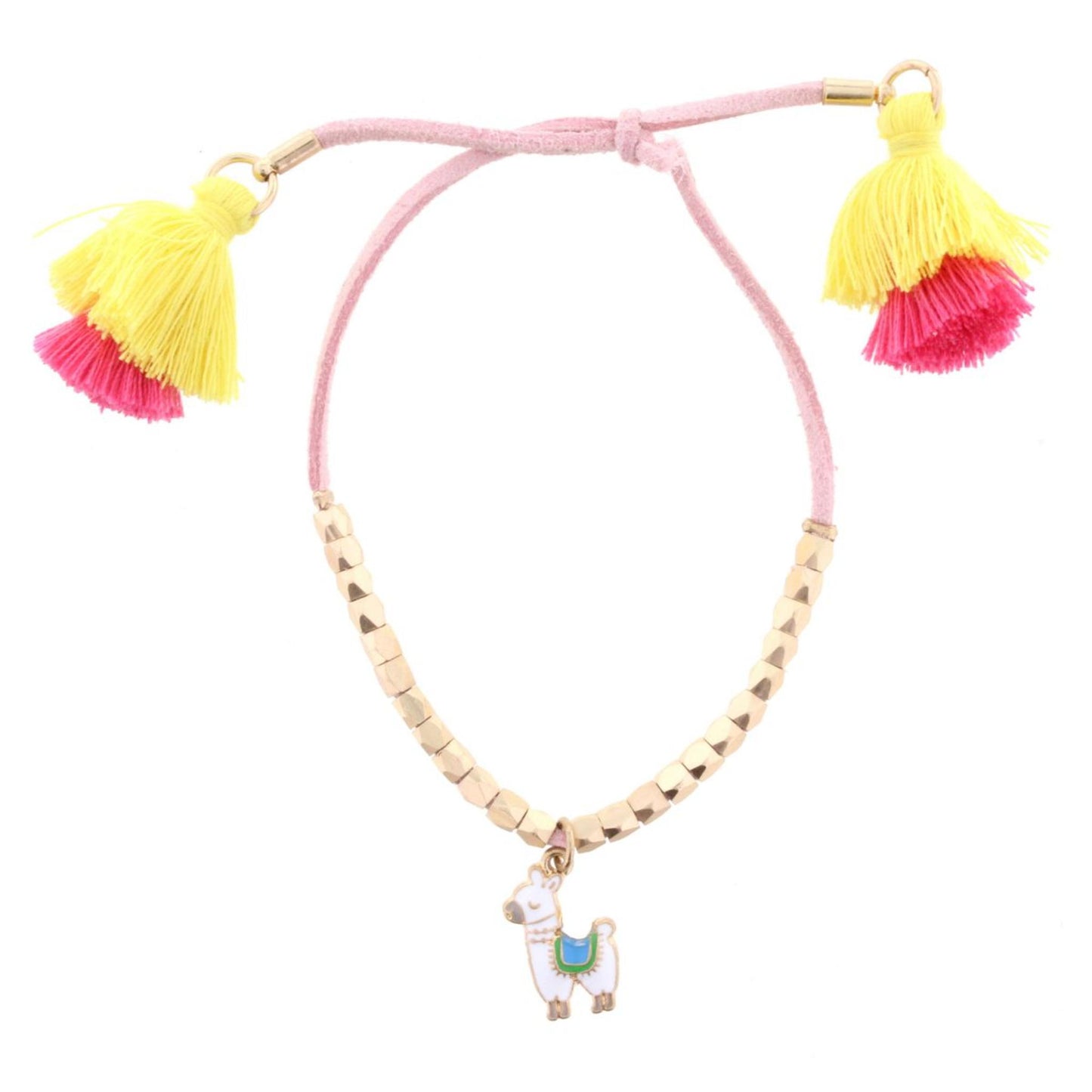 Adj. Suede Light Pink with Tassels & Llama Bracelet