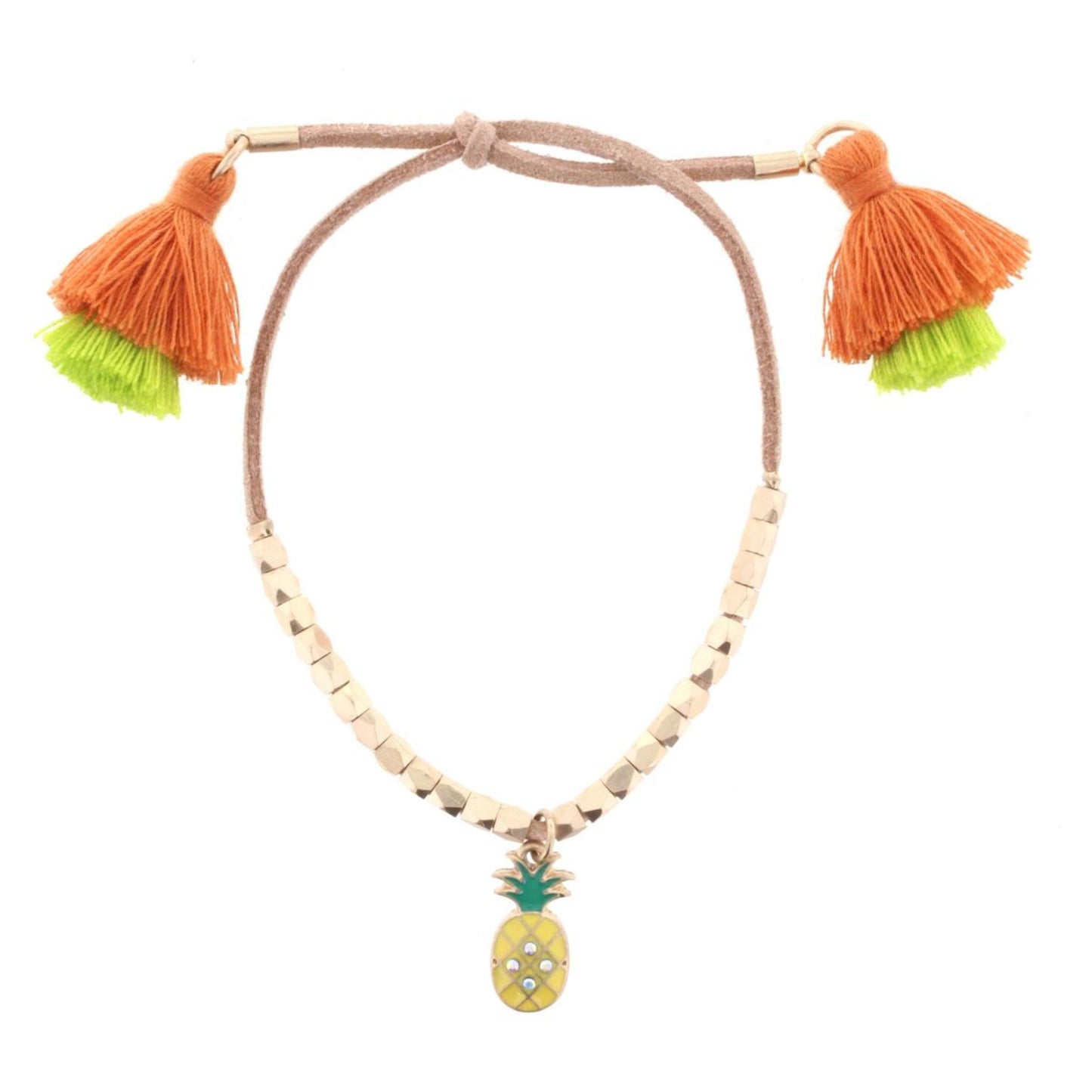Adj. Tan Suede with Tassels & Pineapple Bracelet