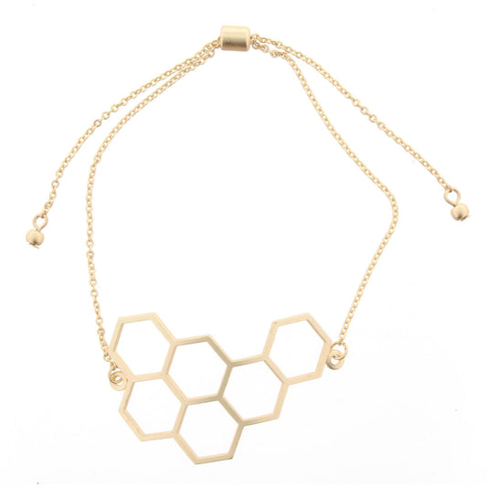 Adjustable Gold Chain Bracelet with Gold Open Hexagon Cluster
