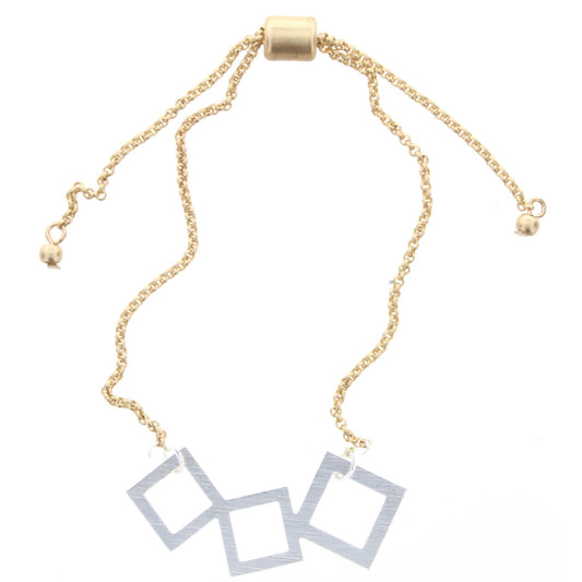 Adjustable Gold Chain Bracelet with Silver Open Square Cluster