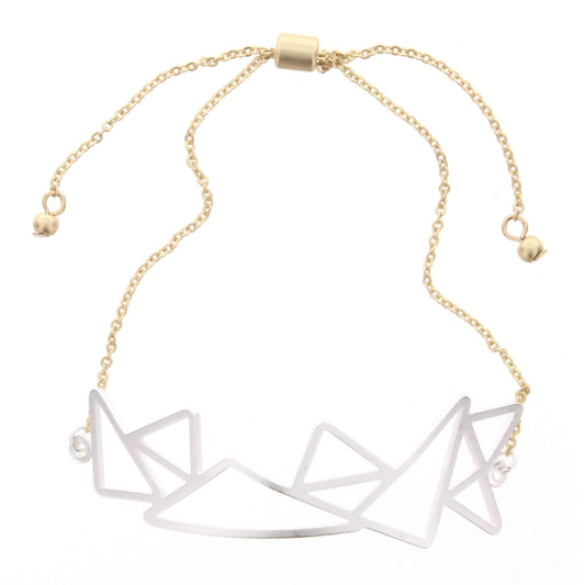 Adjustable Gold Chain Bracelet with Silver Open Triangle Cluster