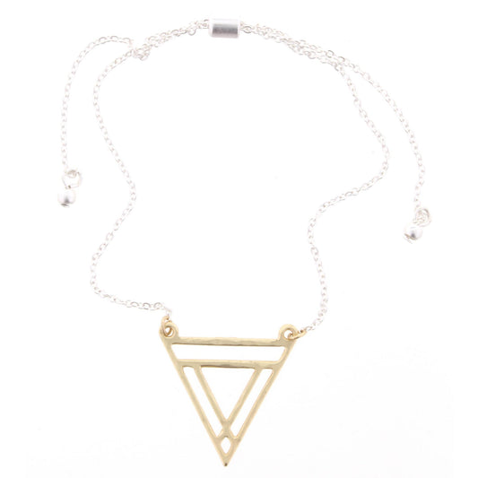 Adjustable Silver Chain Bracelet with Gold Open Triangle Cluster