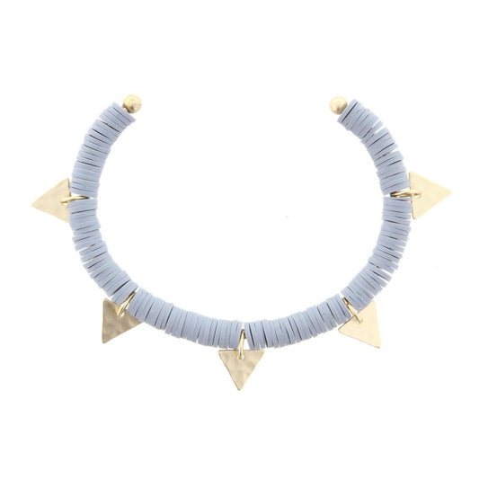 Soft Grey Discs Gold Cuff Bracelet with Gold Triangle Accents