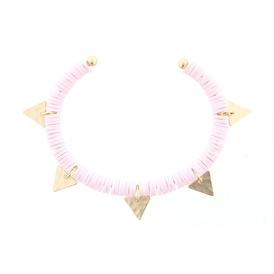 Soft Pink Discs Gold Cuff Bracelet with Gold Triangle Accents