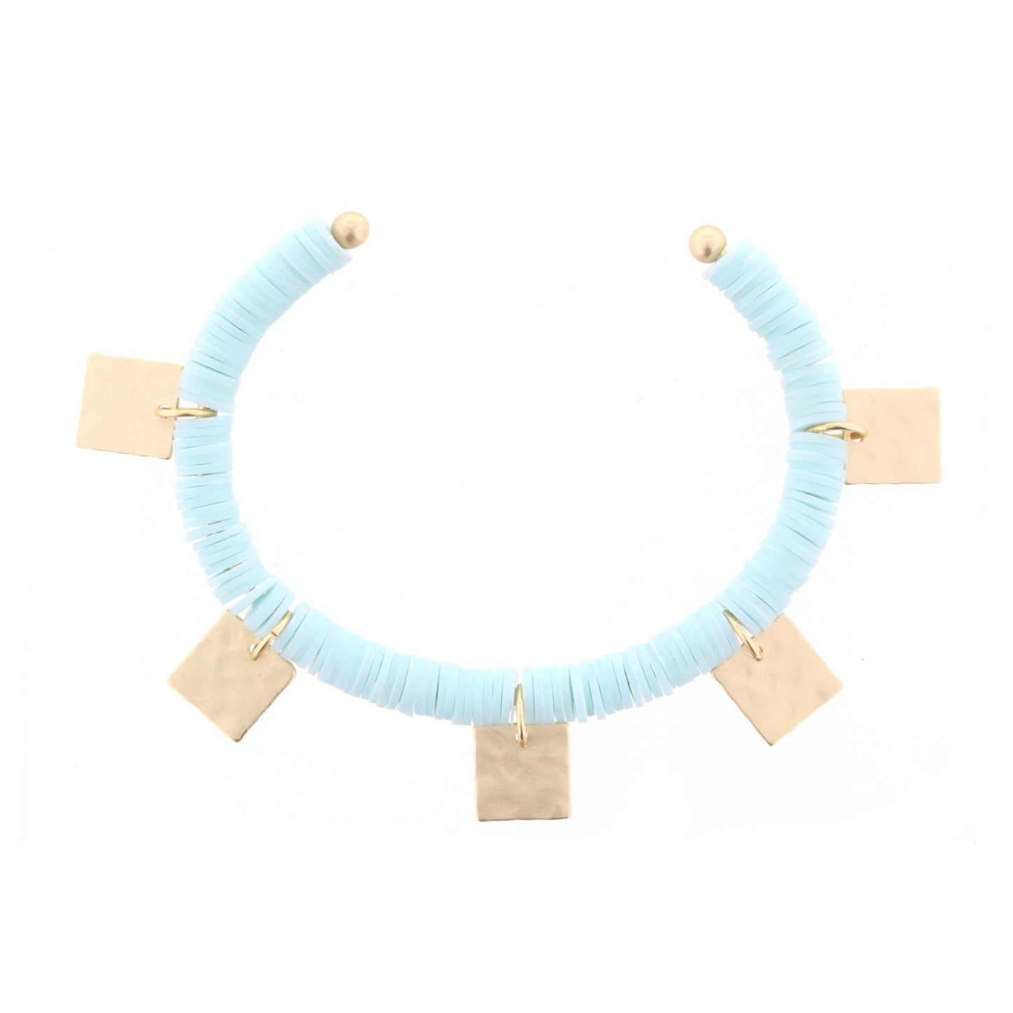 Soft Mint Discs Gold Cuff Bracelet with Gold Square Accents