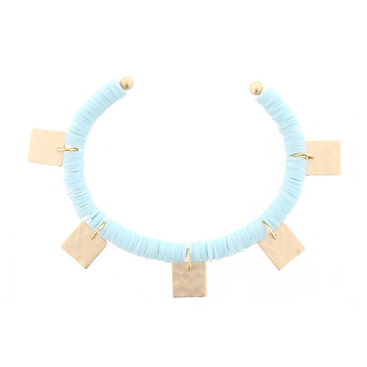 Soft Mint Discs Gold Cuff Bracelet with Gold Square Accents