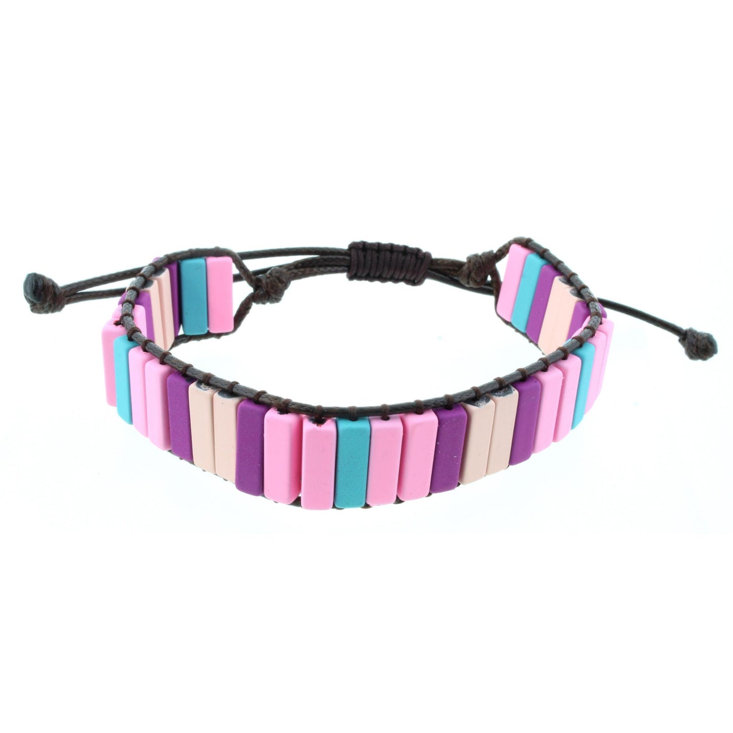 Rectangular Shaped Pink, Turquoise, Purple, and Peach Metal Beaded Adjustable Bracelet