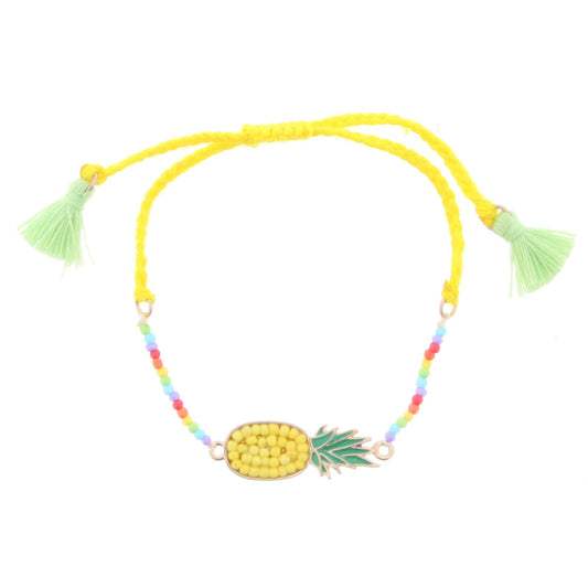 Kids Multi Color Beaded and Braided Adjustable Bracelet with Pineapple