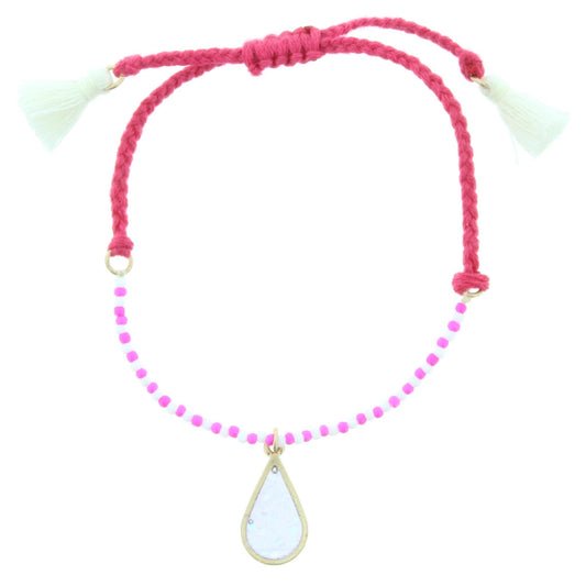 Kids Pink Beaded and Braided Adjustable Bracelet with Glitter Teardrop