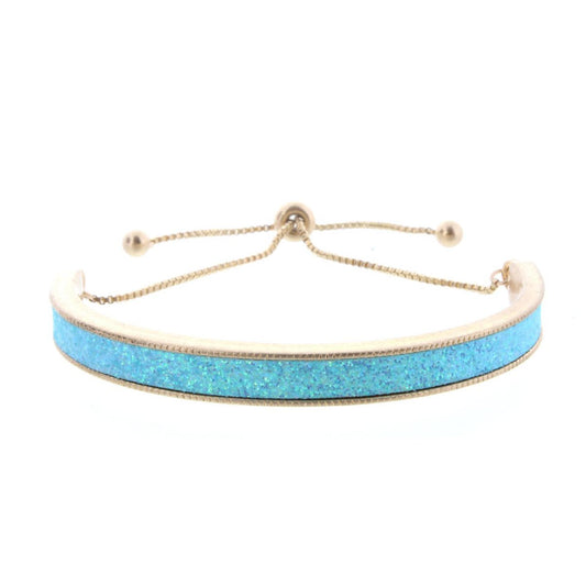 Kids Sky Blue Glitter Inlay Adjustable Cuff with Inside Engrave "Believe"