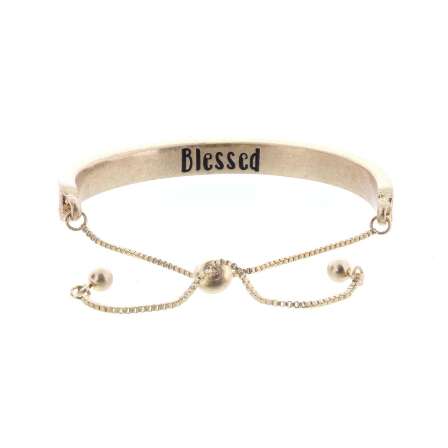 Kids Pink Glitter Inlay Adjustable Cuff with Inside Engrave " Blessed"