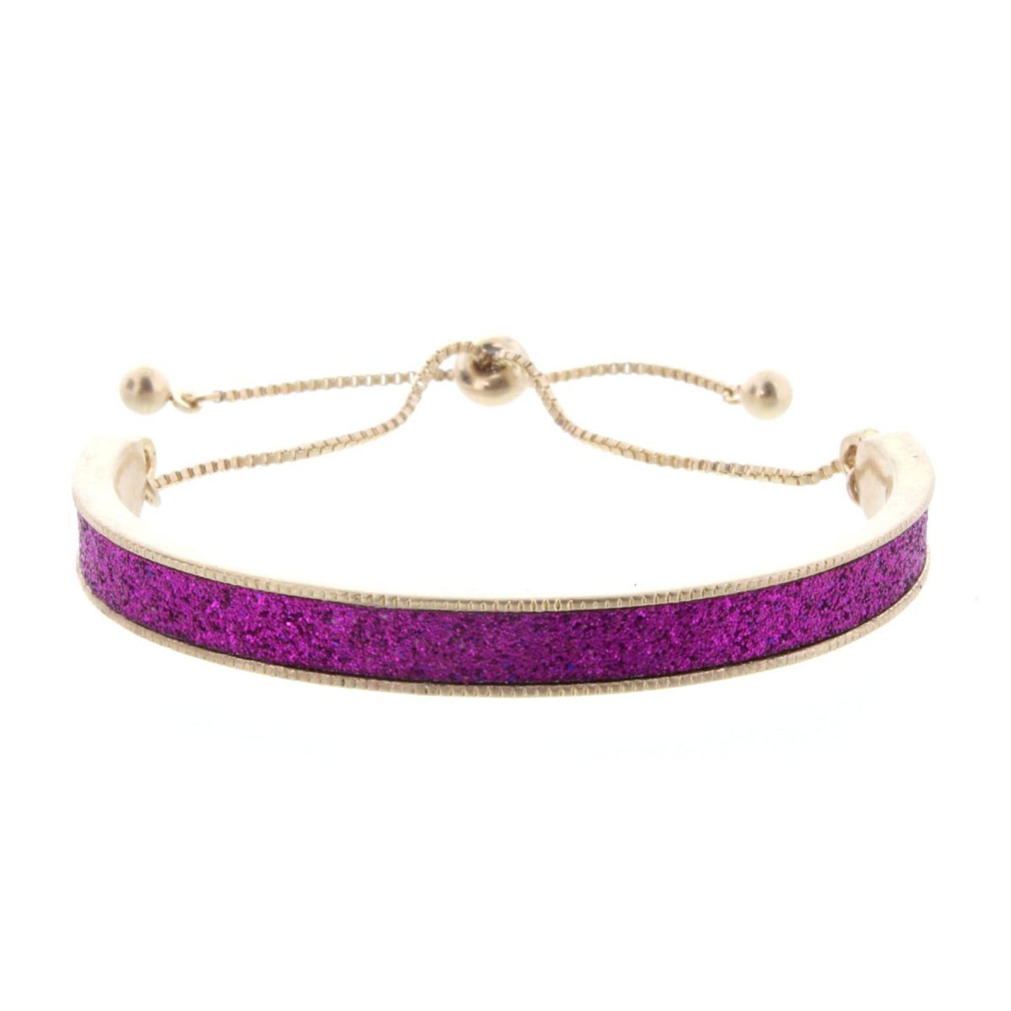Kids Fuschia Glitter Inlay Adjustable Cuff with Inside Engrave "Magical"
