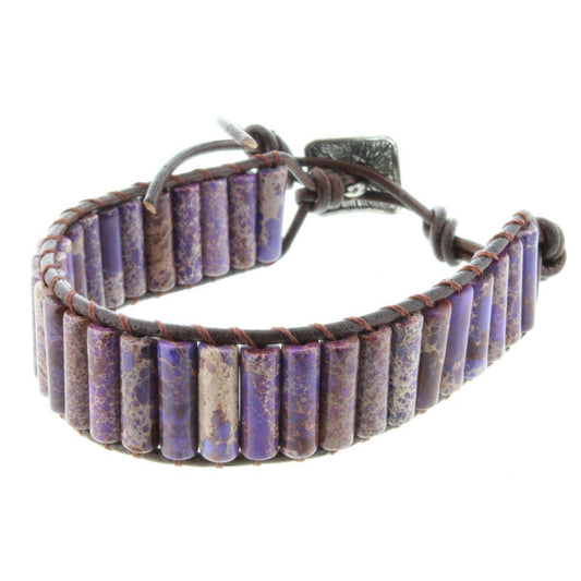 Purple Cylinder Stone Button Closure Bracelet