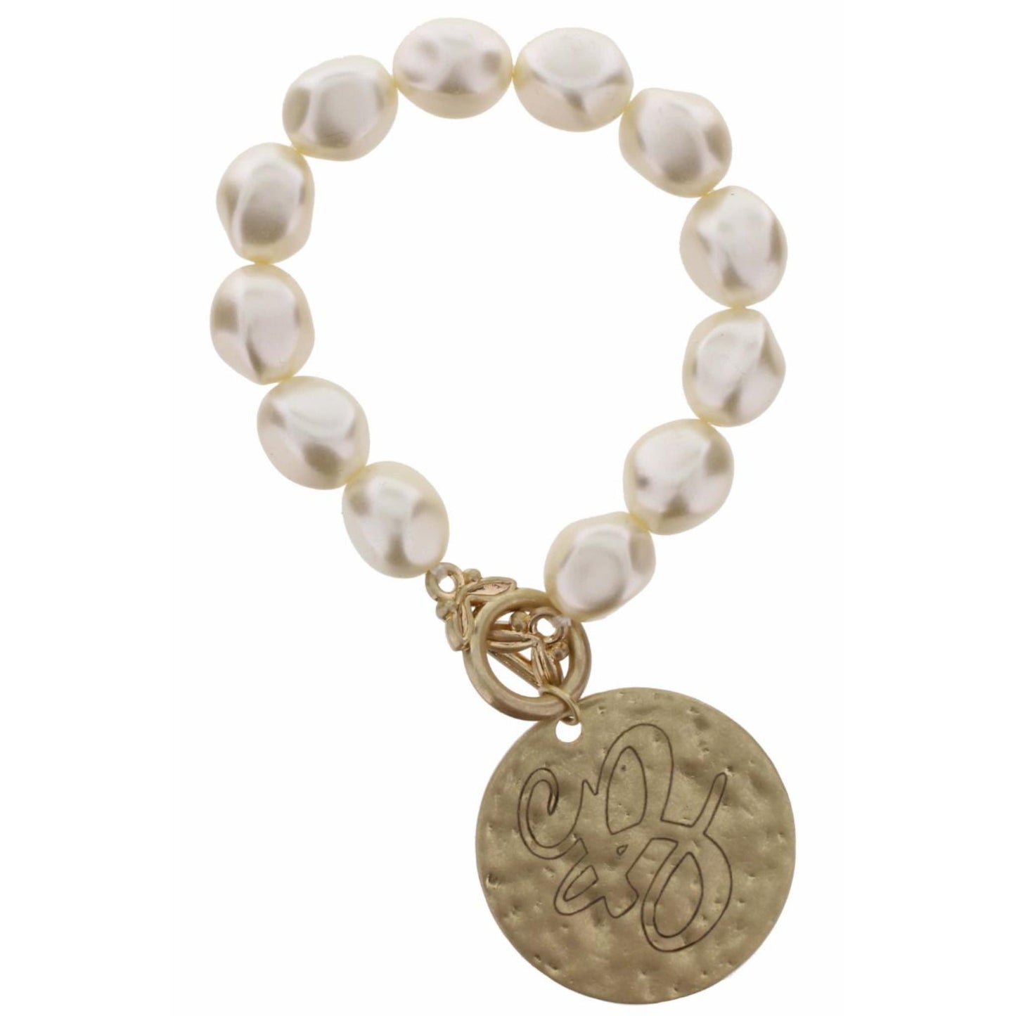 Pearl Stretch with Disk Initial "B" Bracelet