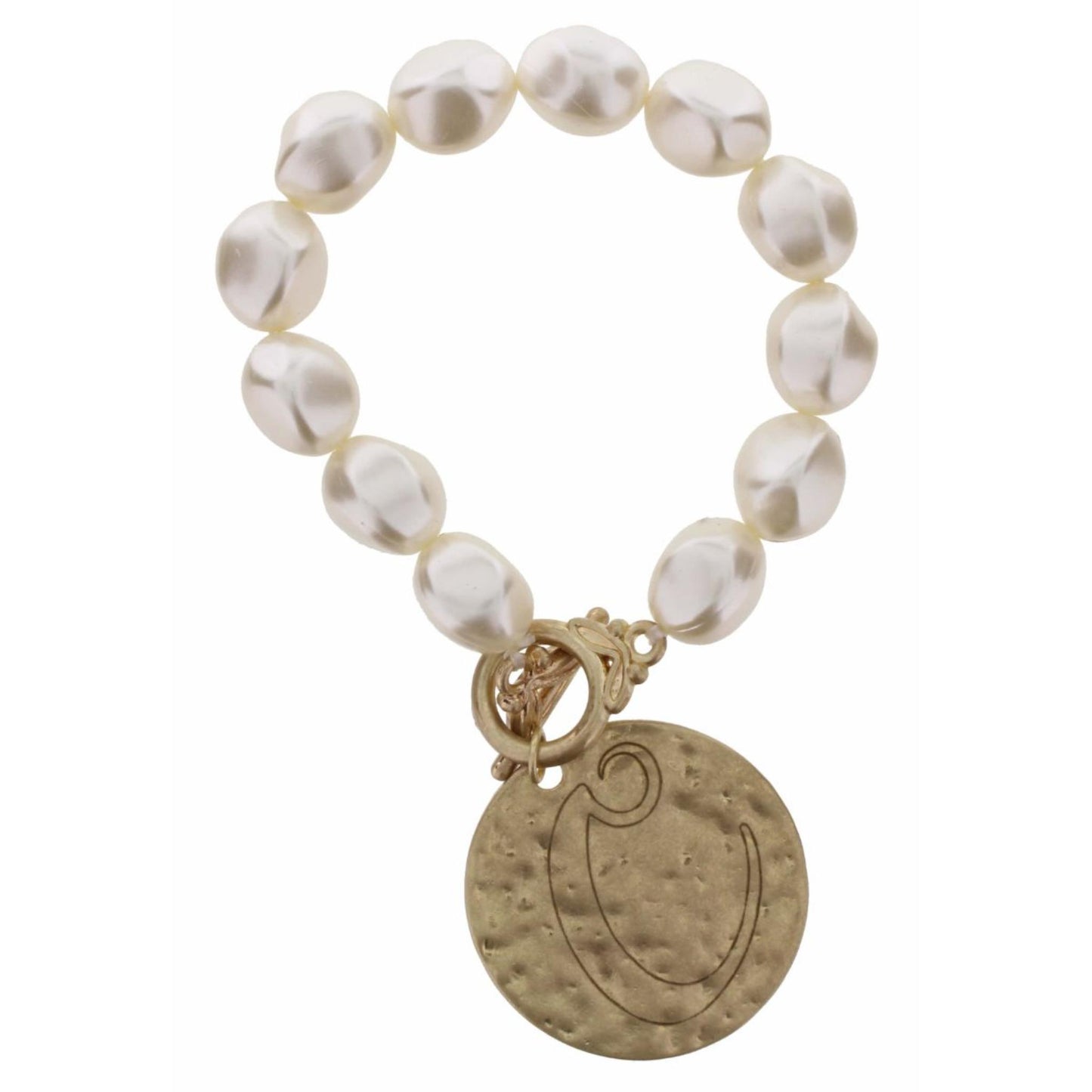 Pearl Stretch with Disk Initial "C" Bracelet