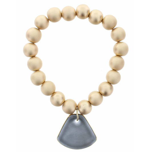 Gold Beaded Stretch, Smokey Grey Ceramic Fan Bracelet