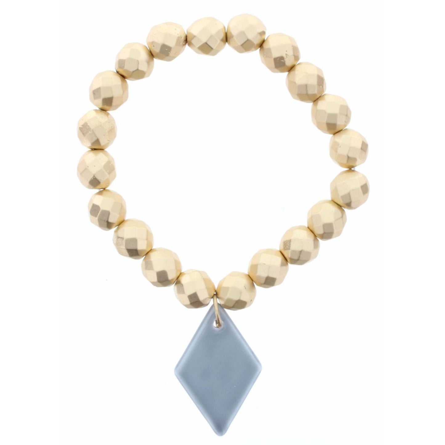 Faceted Gold Beaded Stretch, Smokey Grey Ceramic Diamond Bracelet