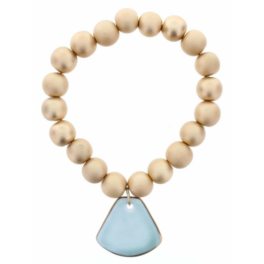 Gold Beaded Stretch, Mint Ceramic Fan Bracelet