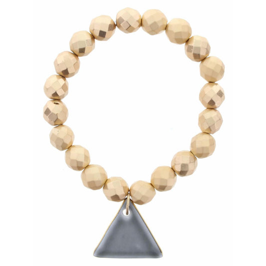 Faceted Beaded Stretch, Smokey Grey Ceramic Triangle Bracelet