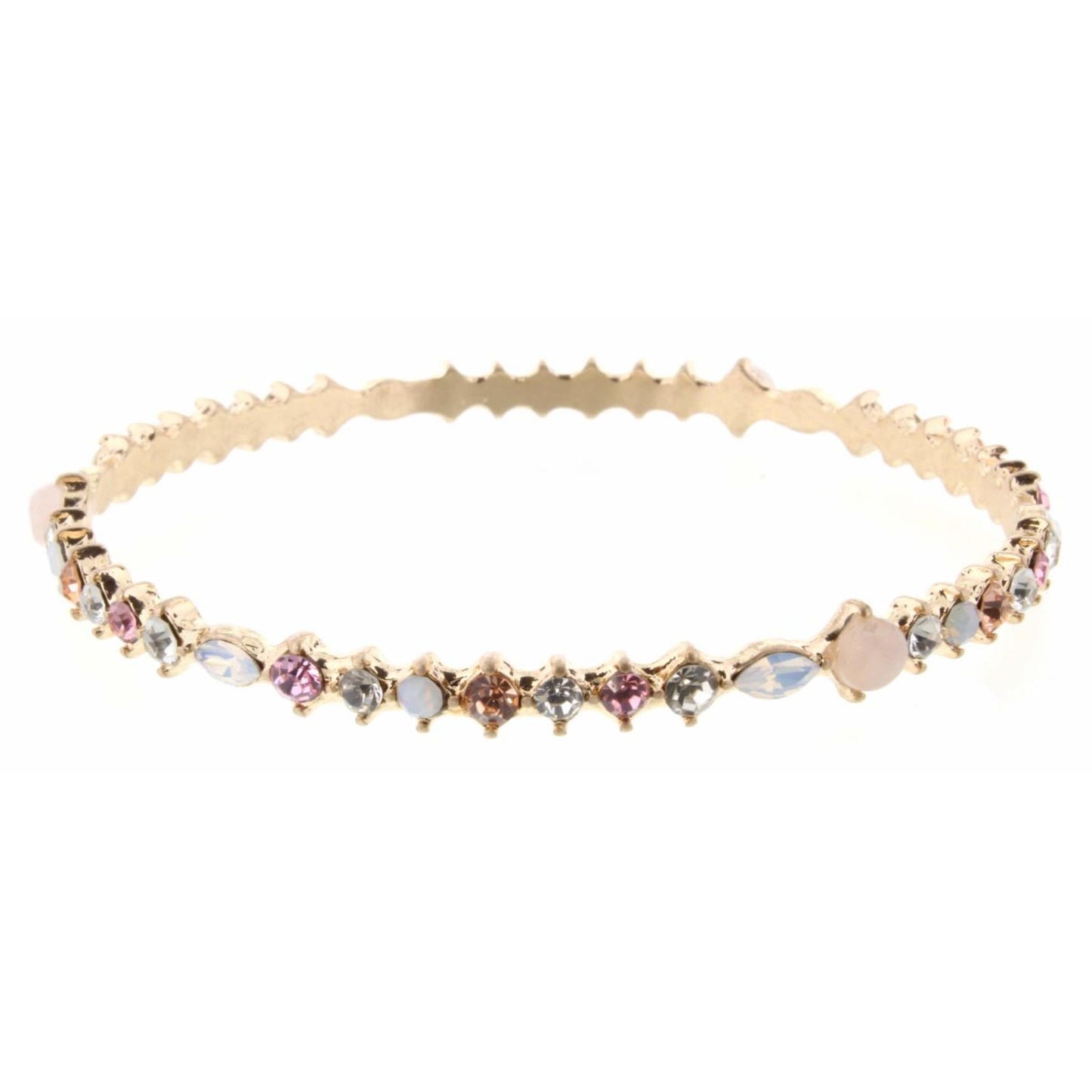 Peach, Opal, Pink, Clear Stone & Czech Bangle Bracelet