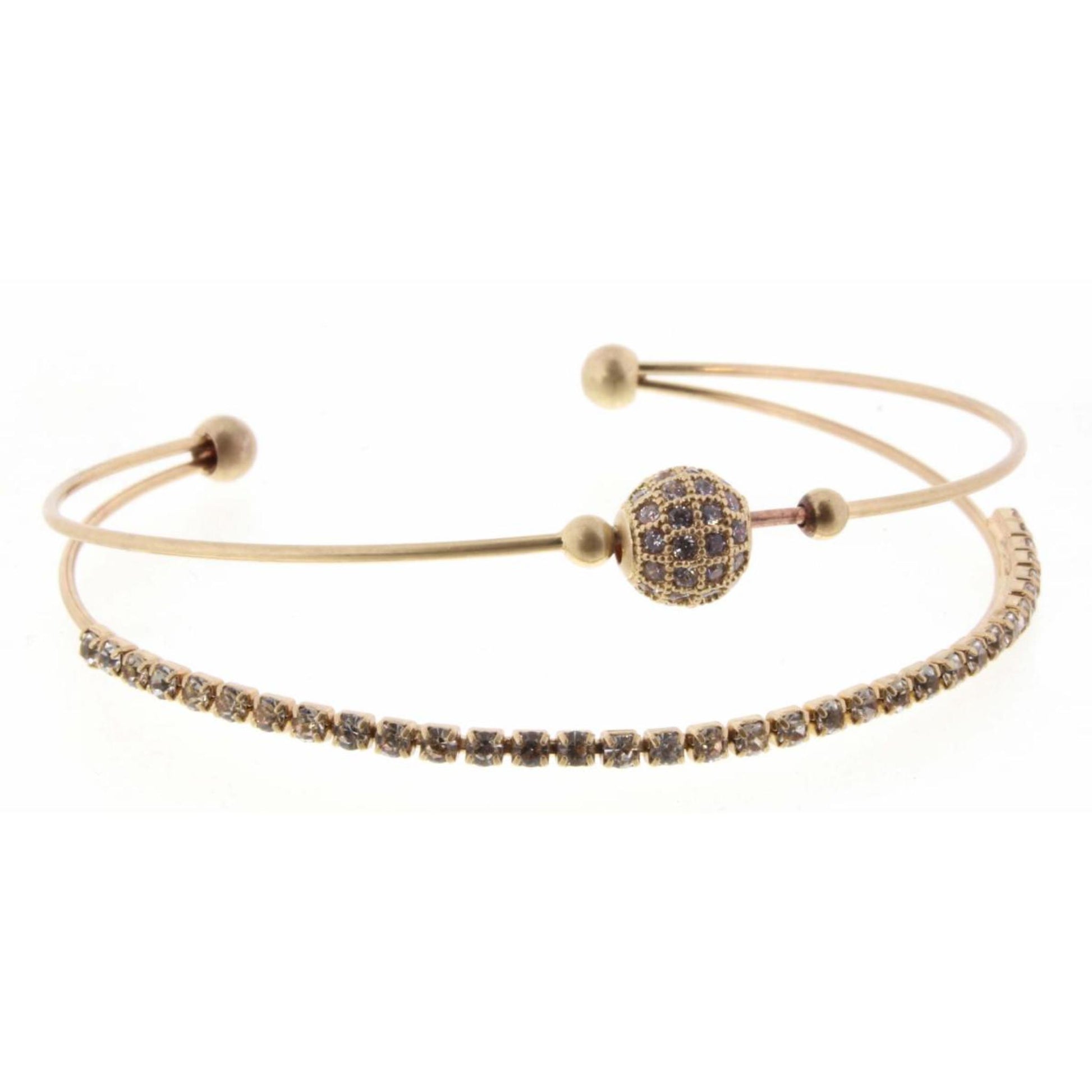 Gold 2 Layer Bead with Square Crystals Bracelet