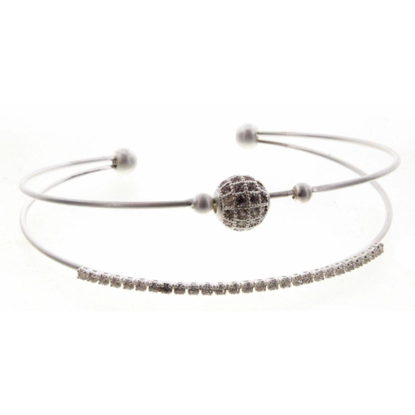 Silver 2 Layer Bead and Mini Square Crystals Bracelet