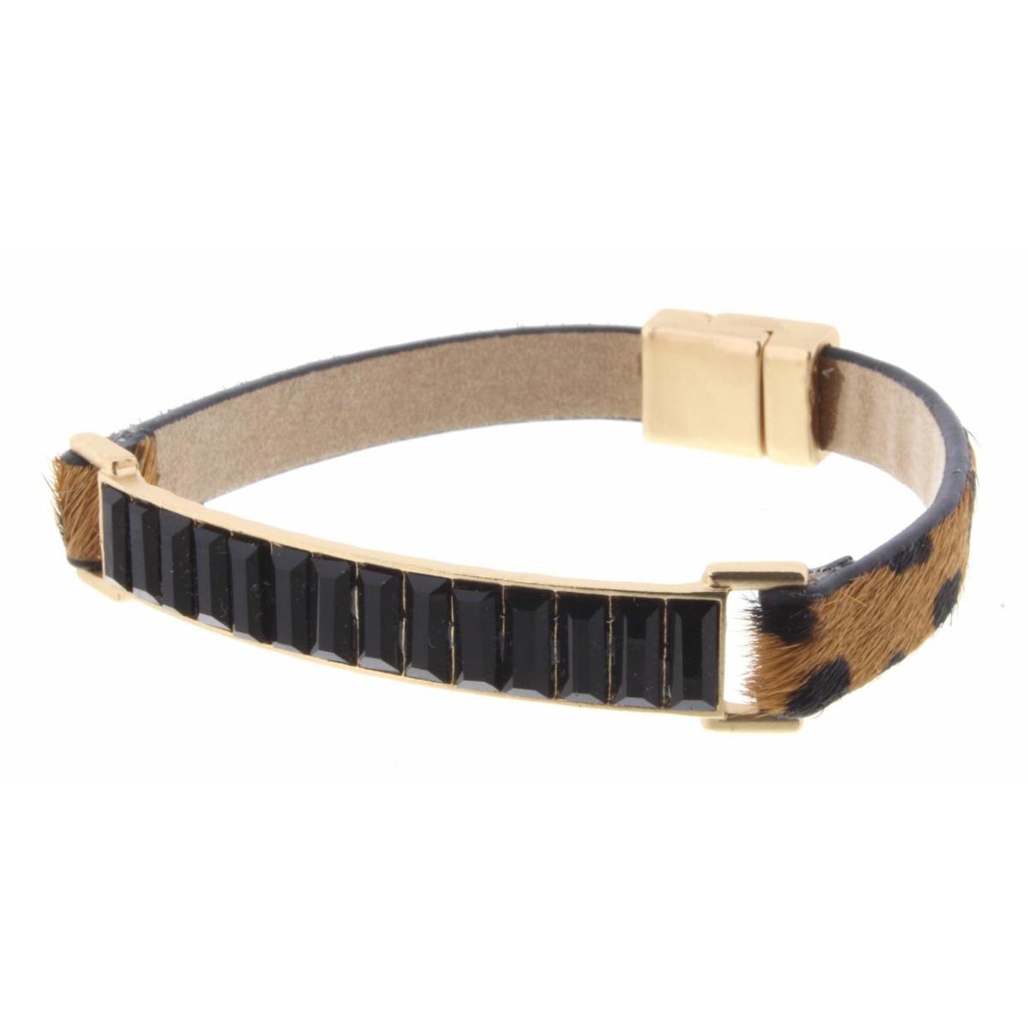 Jet Crystal Bar with Brown Dalmation Magnetic Band Bracelet